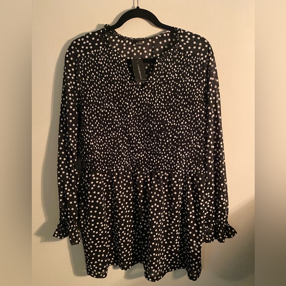 NWT Lane Bryant blouse, black with white polka dots